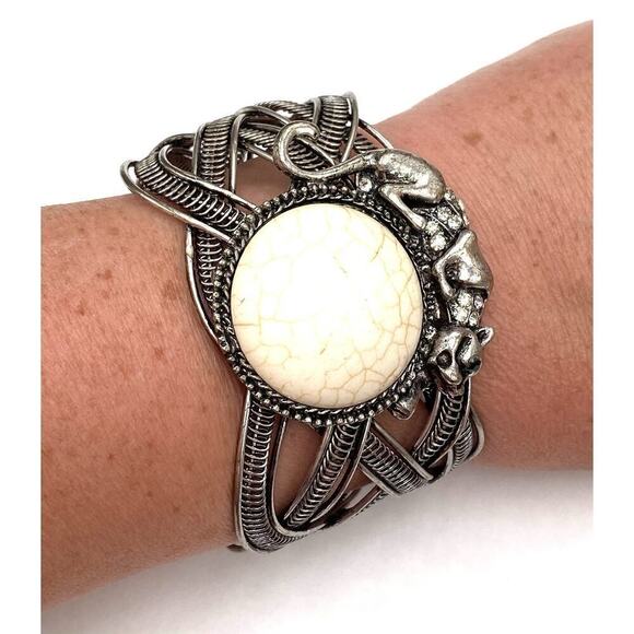 Bracelet Howlite Jaguar Panther Cuff Southwestern - Picture 8 of 11